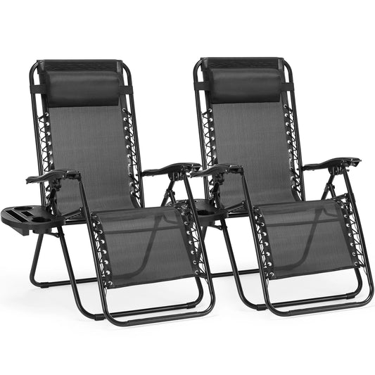 JHK Zero Gravity Set 2 Portable Recliners With Cup Holders