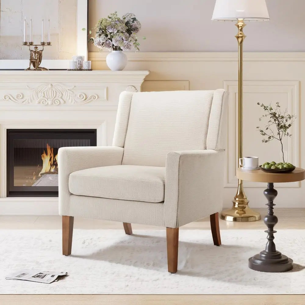 Room Chair Wingback Mid Century Accent Chair With VelvetLike Fabric