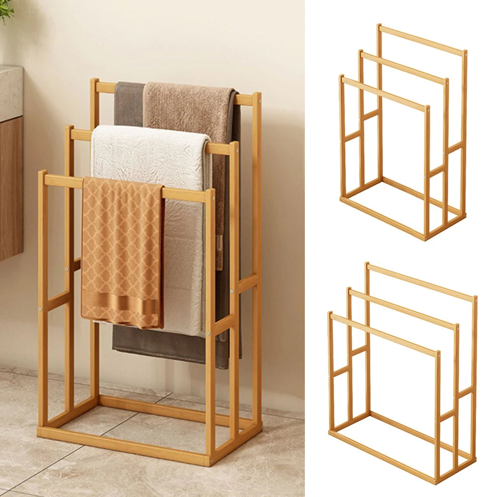 Shunmaii Wood Vertical Towel Rack Three Tier Standing Crossbars