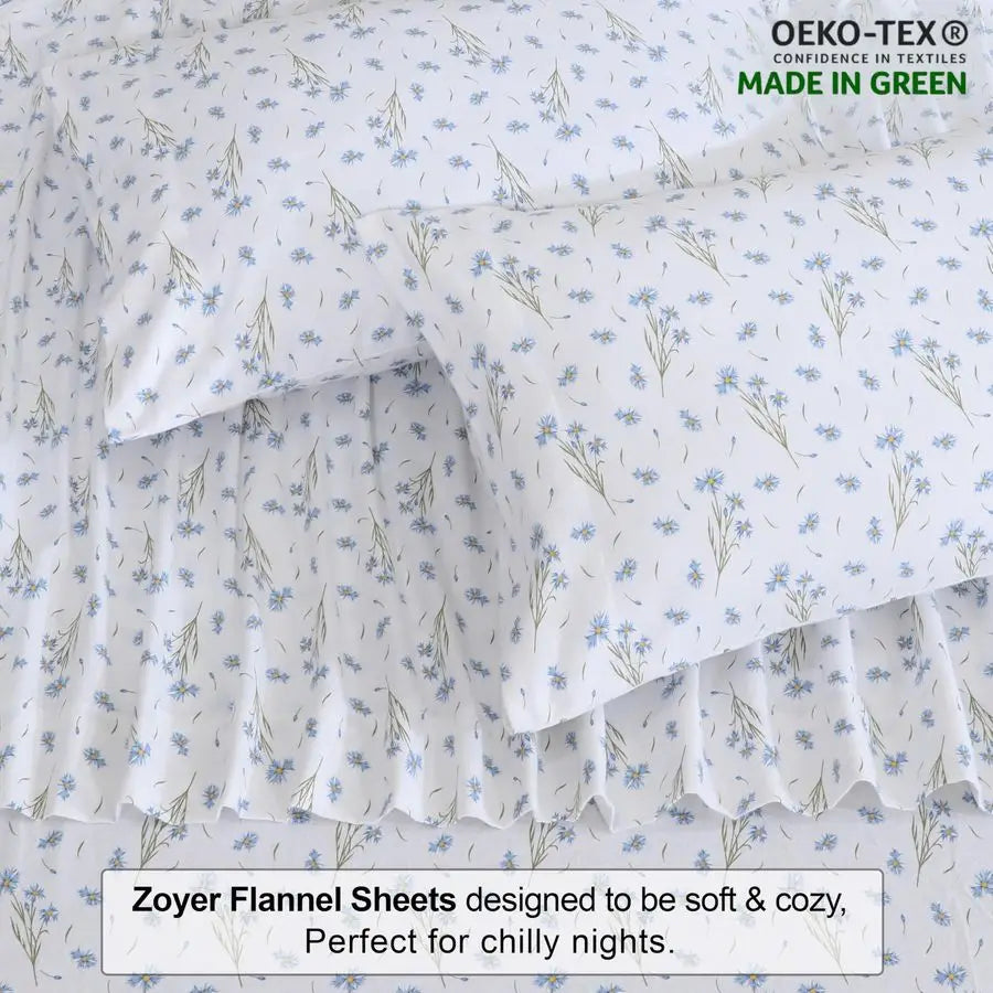 Flannel Sheets Set 100 Cotton Double Brushed Breathable All Seasons