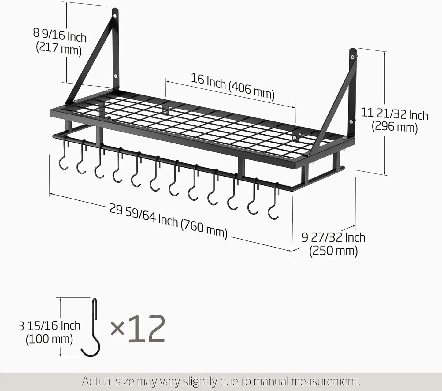 Wall Mounted Kitchen Pan Rack With Hooks Space Saving Organizer