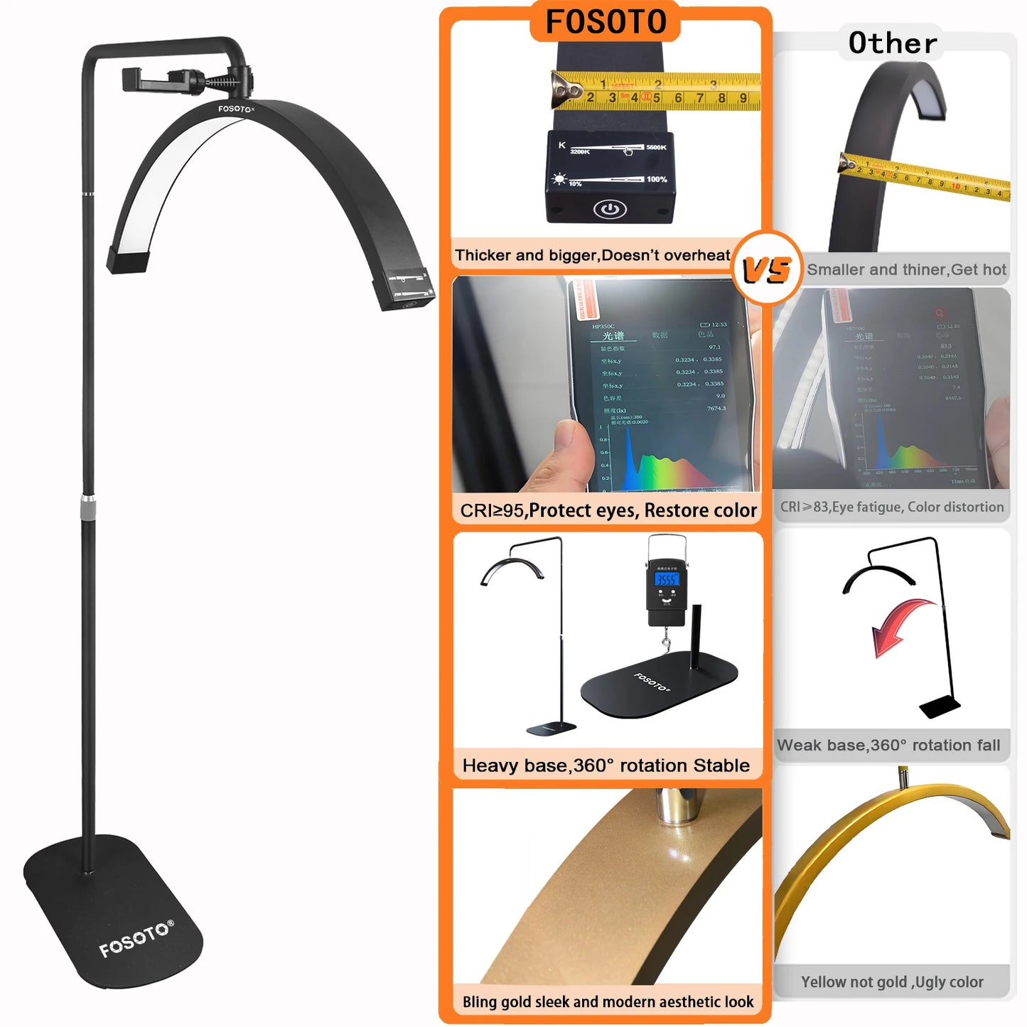 FOSOTO Bi Color Half Moon LED Video Light Floor Tripod