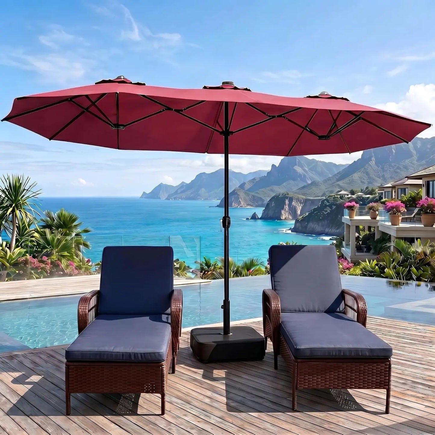 Rectangular Outdoor Double Sided Market Patio Umbrella With Base