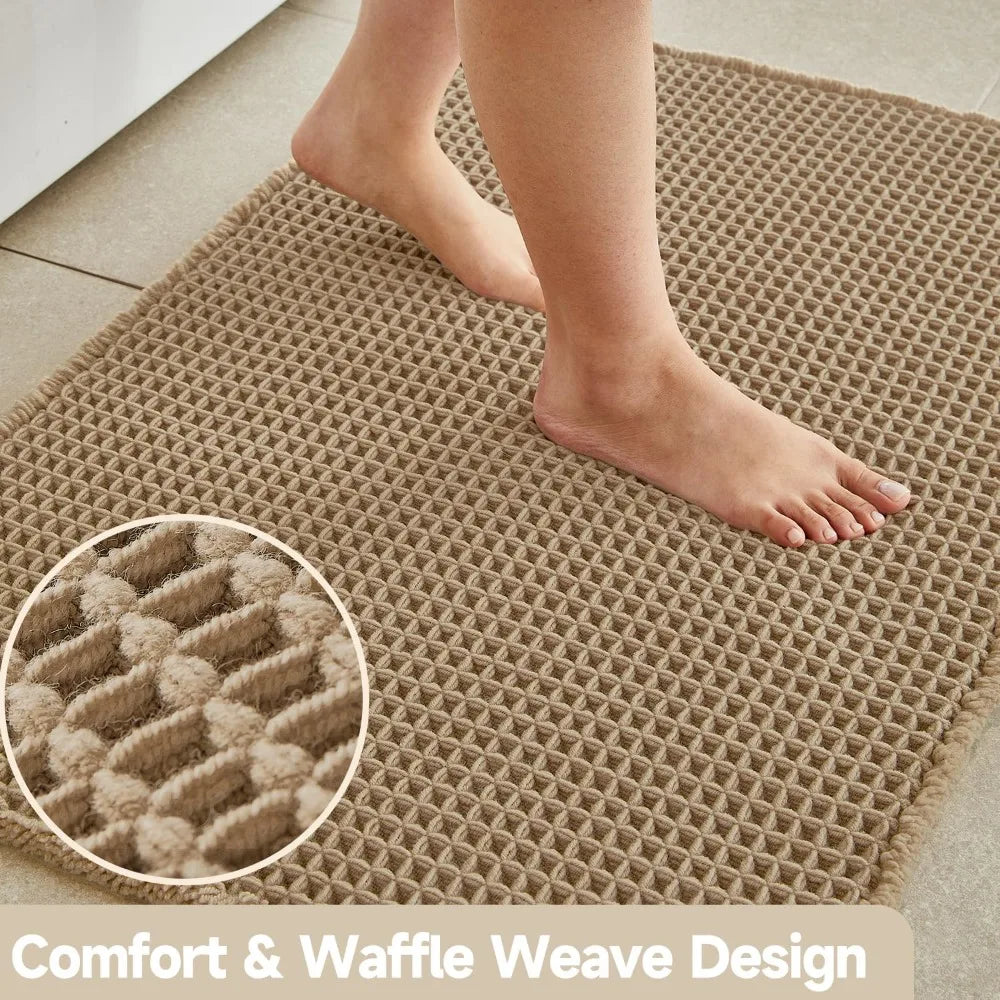 Boho Waffle Bath Mat Non Slip Ultra Absorbent Quick Dry