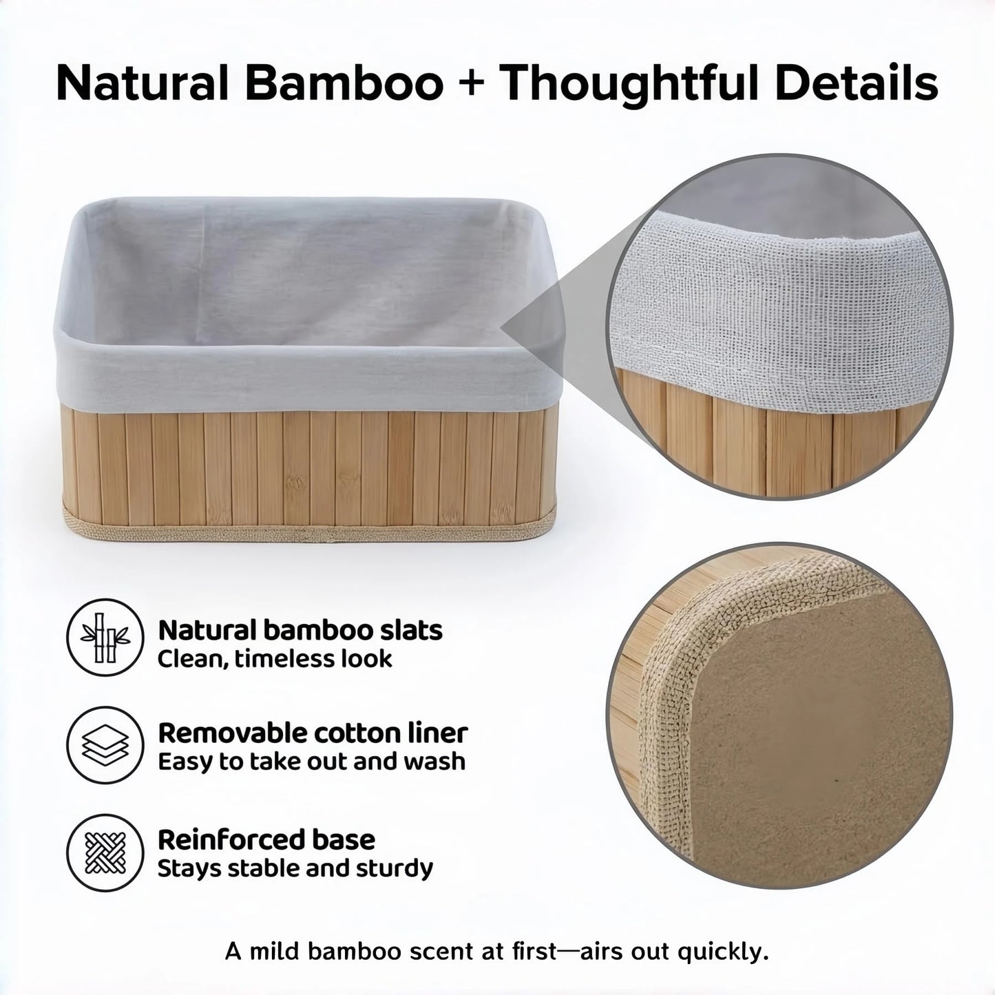 Bamboo Storage Baskets With Removable Washable Liners