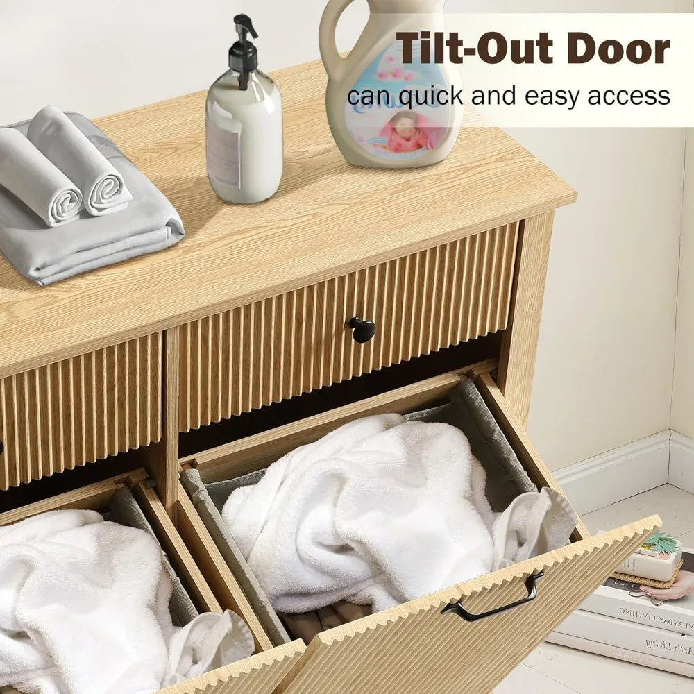 Double Tilt Out Laundry Basket Cabinet With Drawer