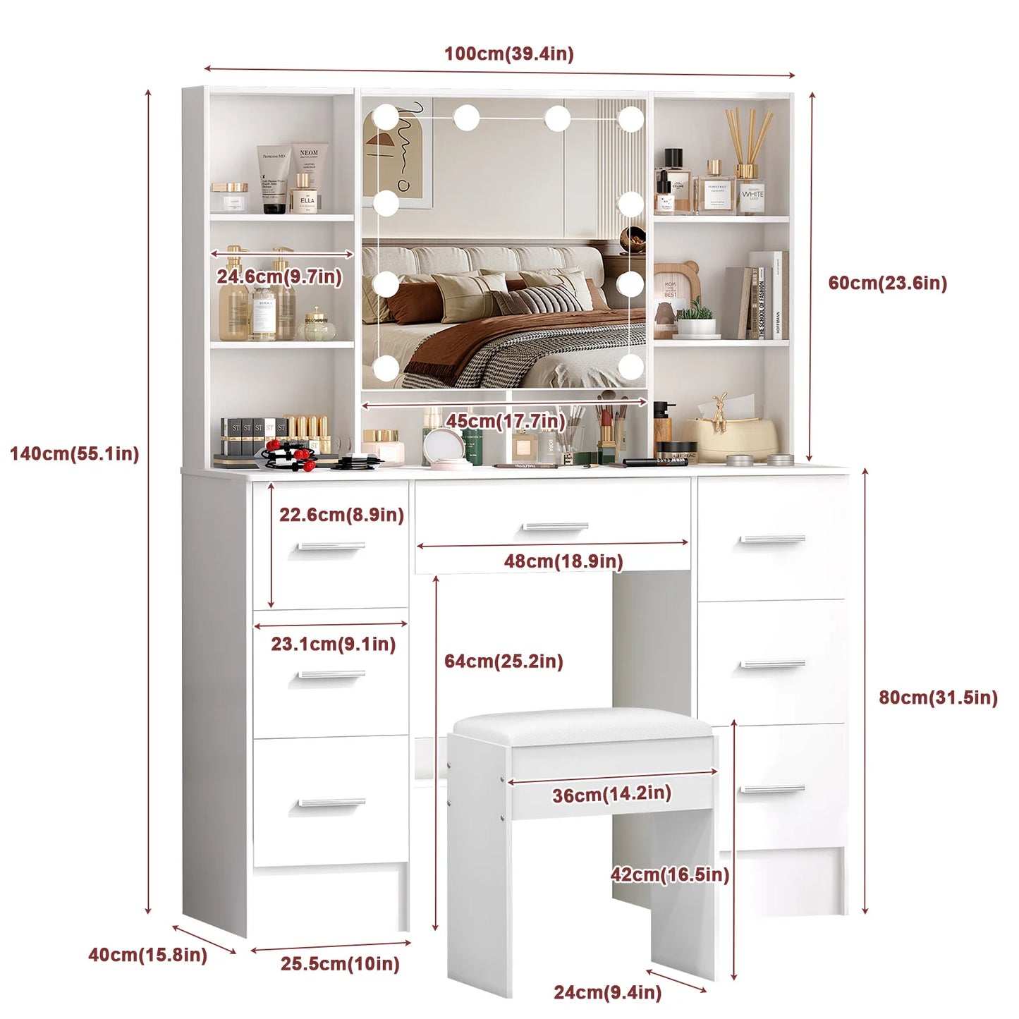 Onesaimei Minimalist Natural Wood Vanity With Lighted Mirror And Storage