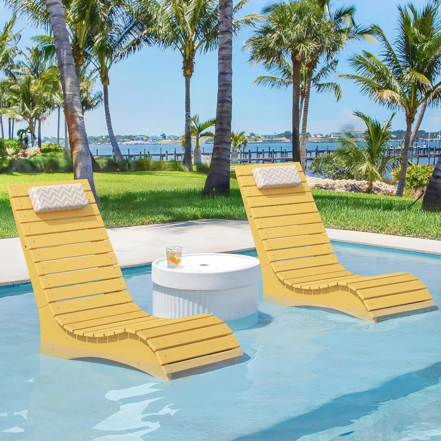 Pool Lounge Chairs Set of 2 With Headrest for Poolside