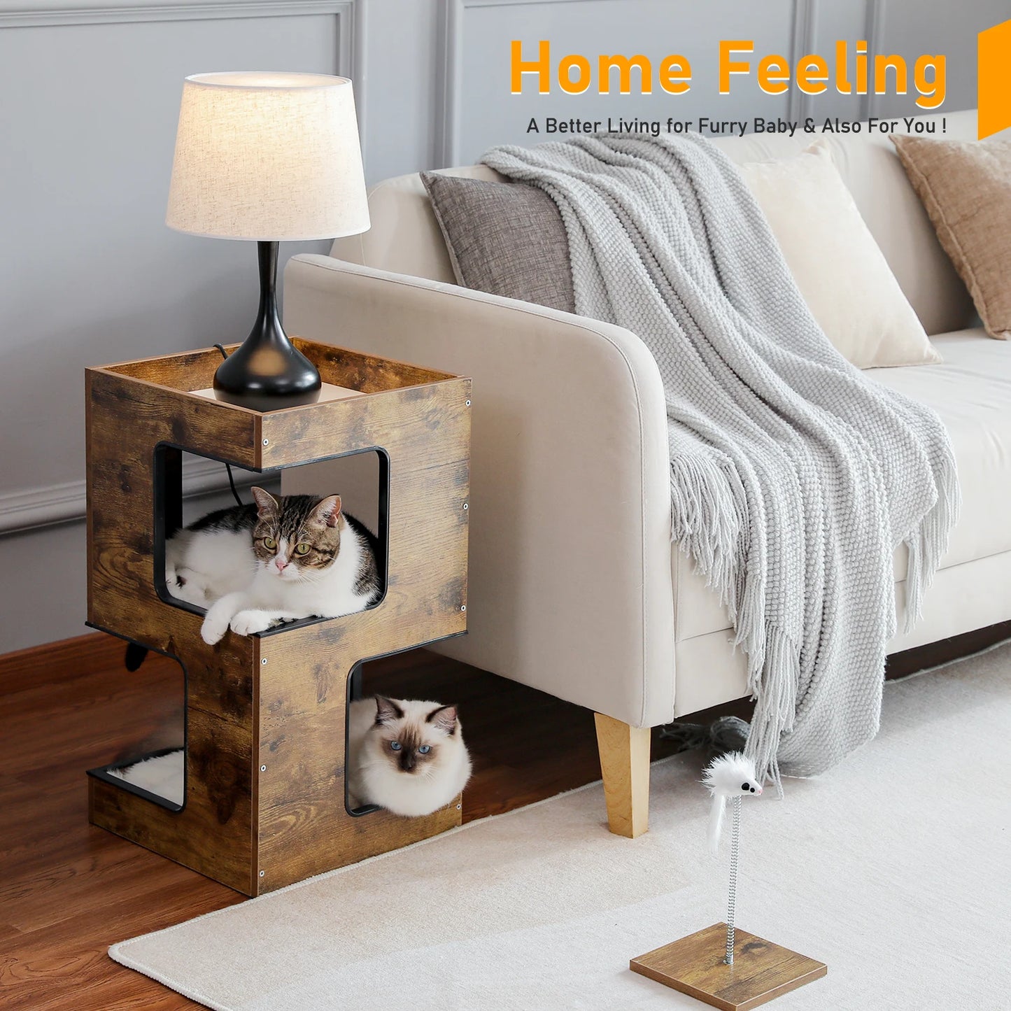 PAWZ Road Wood Cat Condo With Scratching Pad Cat Tree