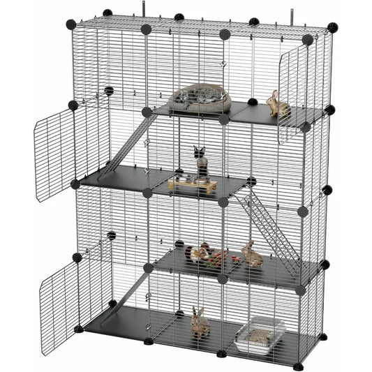 NONECN 3 Tier Indoor Wire Cat Cage With DIY Playpen