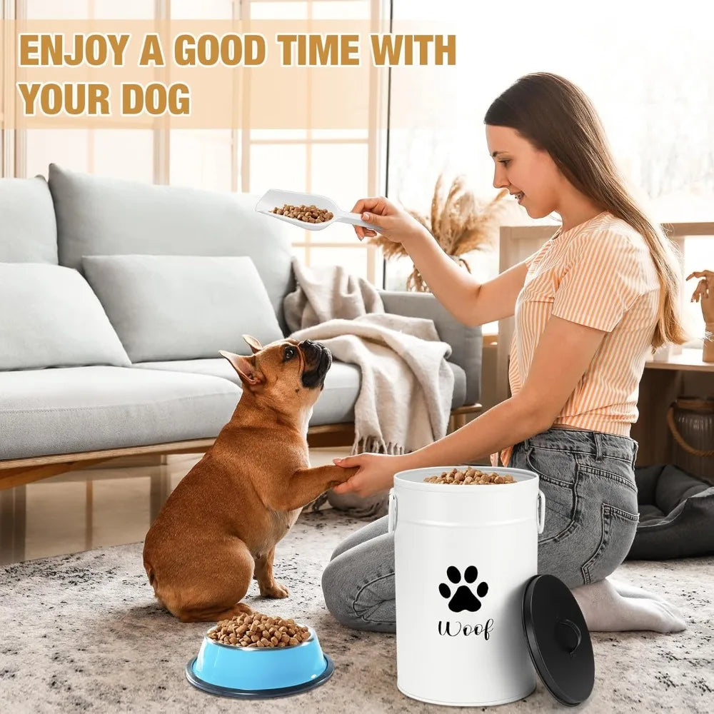 Metal Dog Food Storage Containers Set of 2 With Airtight Lids and Scoops