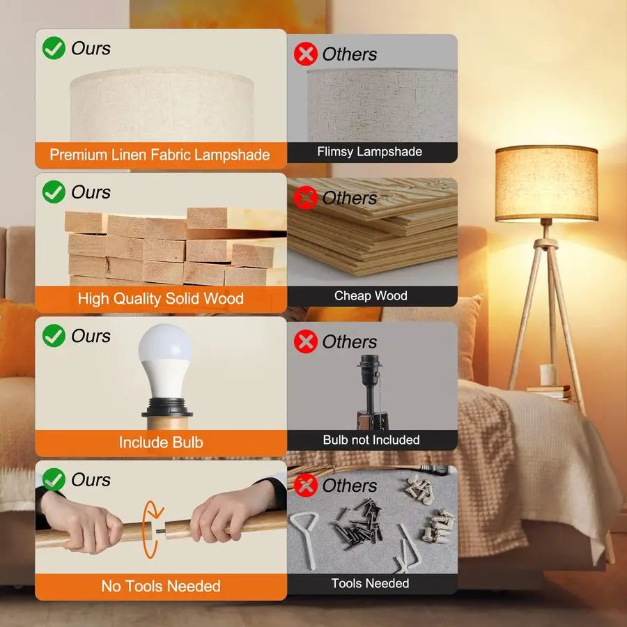 Wood Tripod Floor Lamp With Shelves Remote Control LED