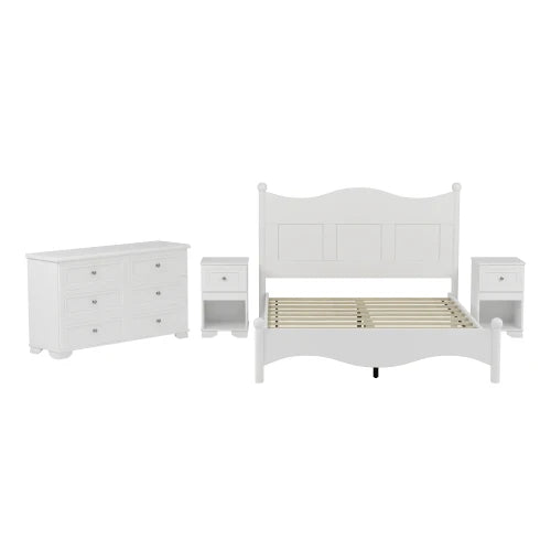 Retro Style 4 Piece Bedroom Set With Platform Bed Storage