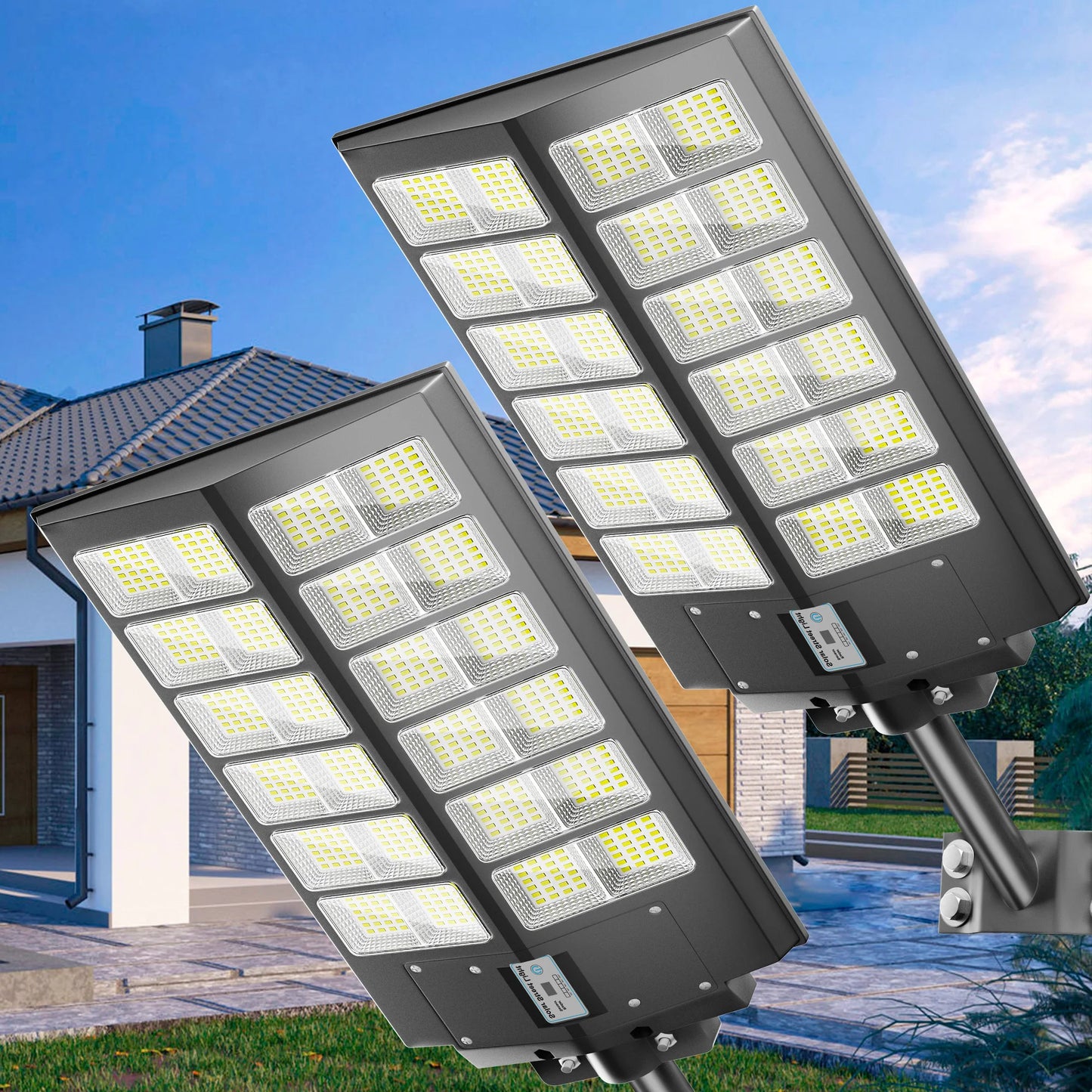 2-Pack 5000W Solar Street Lights Outdoor With Motion Sensor Remote