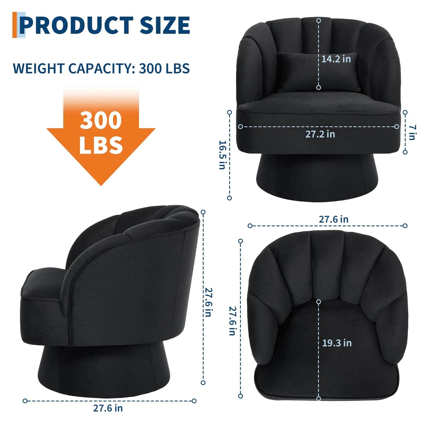 HiMISS Velvet Swivel Barrel Chair With Plush Padding Striped Backrest