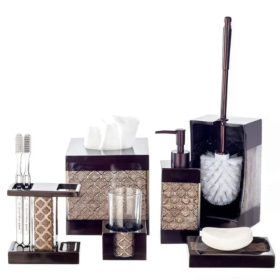 Dahlia Brown Resin Bathroom Accessories Set Luxury Decor