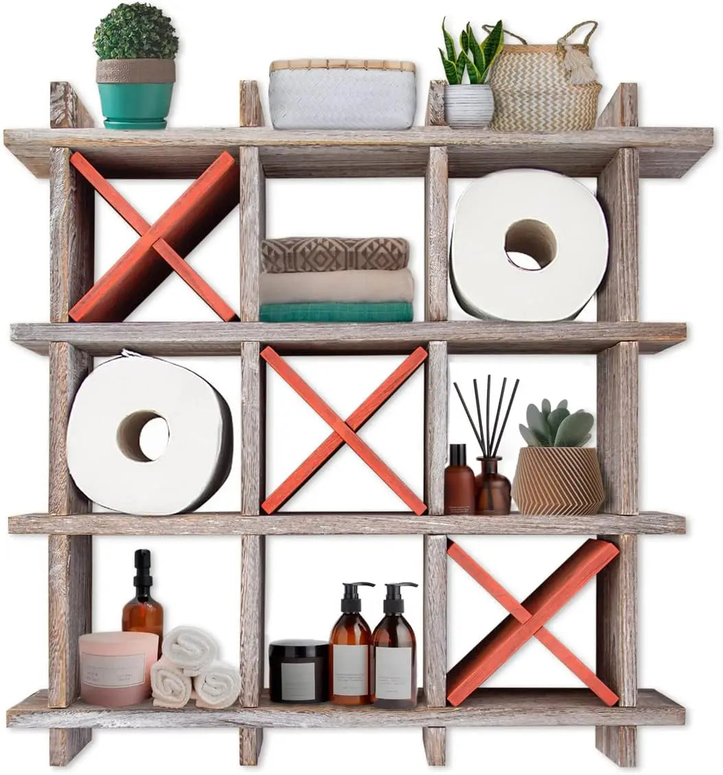 Rustic Tic Tac Toe Toilet Paper Holder Freestanding Wall Mounted