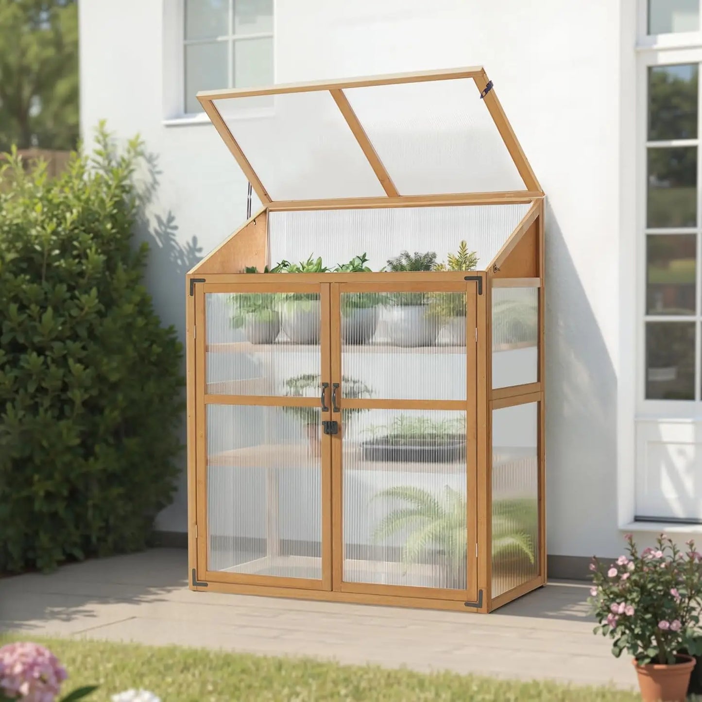 Frame Wooden Greenhouse With Adjustable Shelves For Outdoor Indoor Use