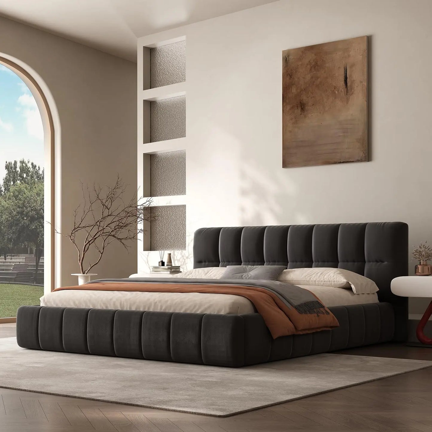 QWC Modern Cloud Platform Bed With Soft Headboard Fabric