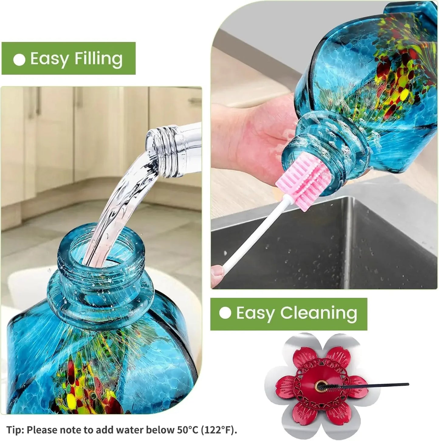 Hummingbird Feeder Hand Blown Glass Outdoor With Ant Moat