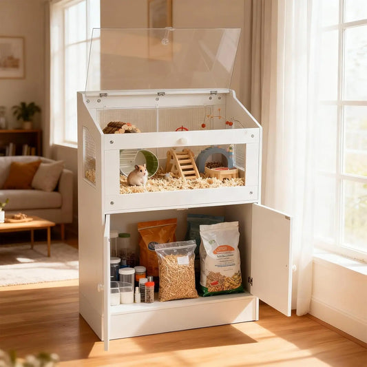 HiMISSCN Acrylic Small Animal Cage With Storage Cabinet For Hamster