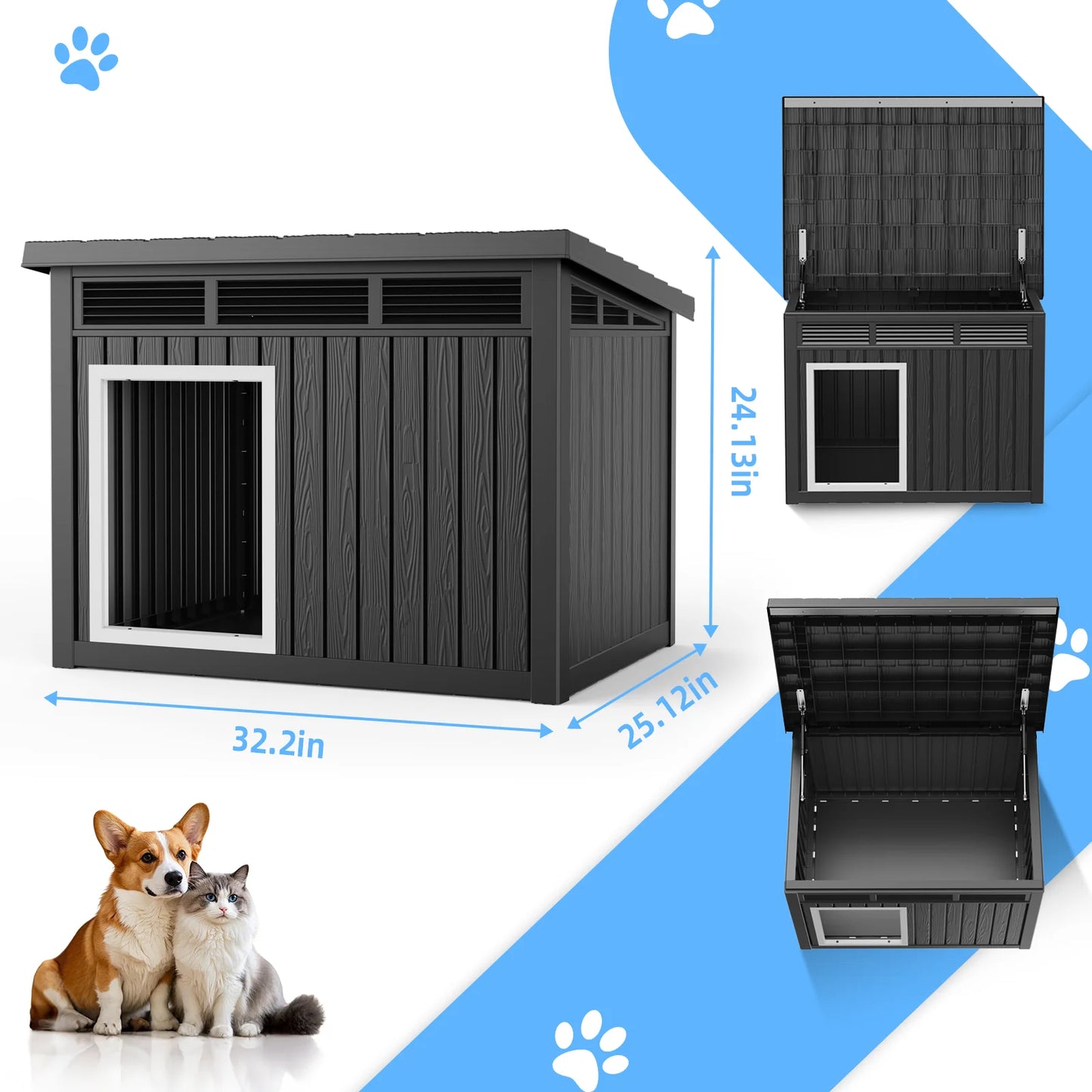 NONECN Resin Dog House With Hydraulic Rod Outdoor Kennel