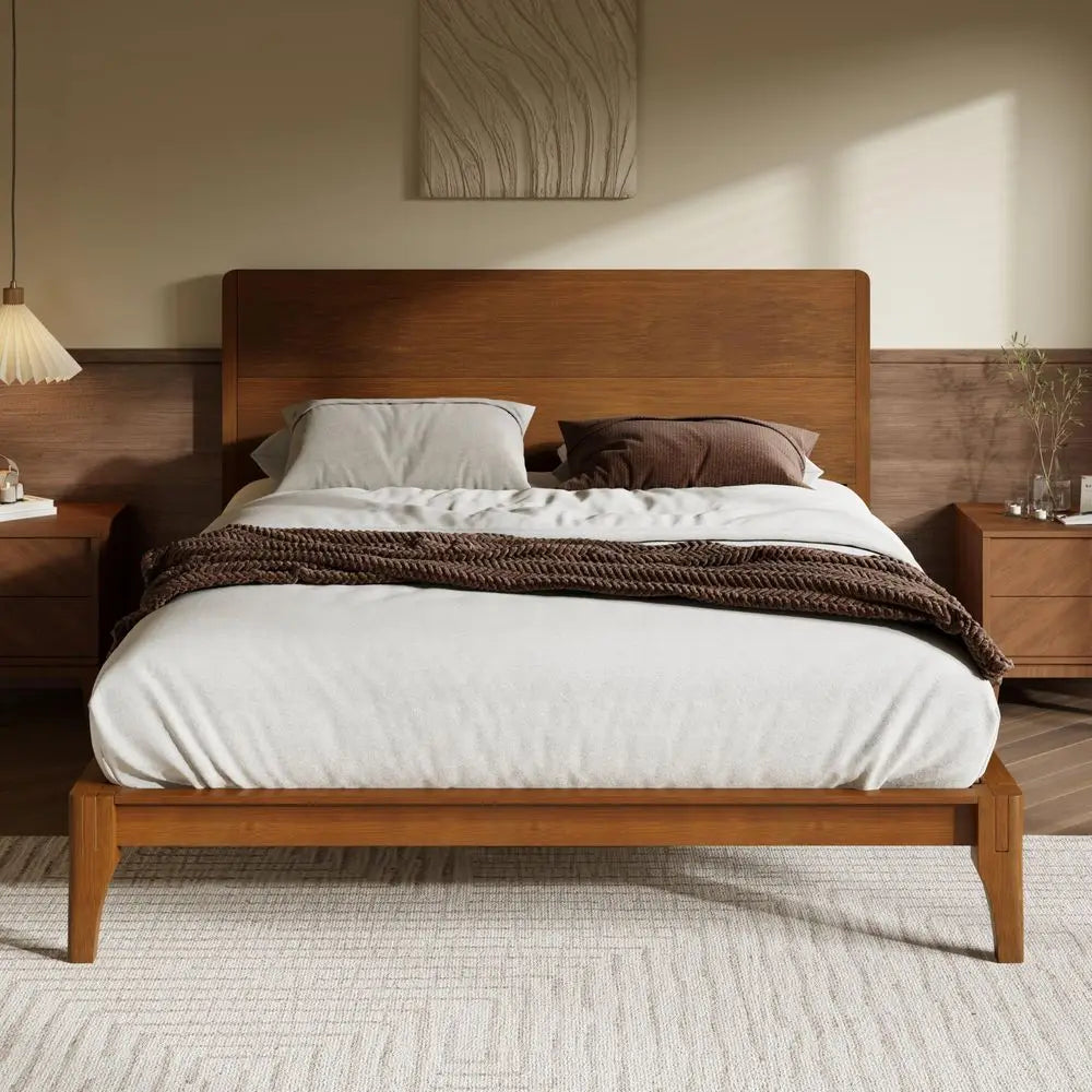 Bamboo Platform Bed Frame Mid Century Modern Slat System