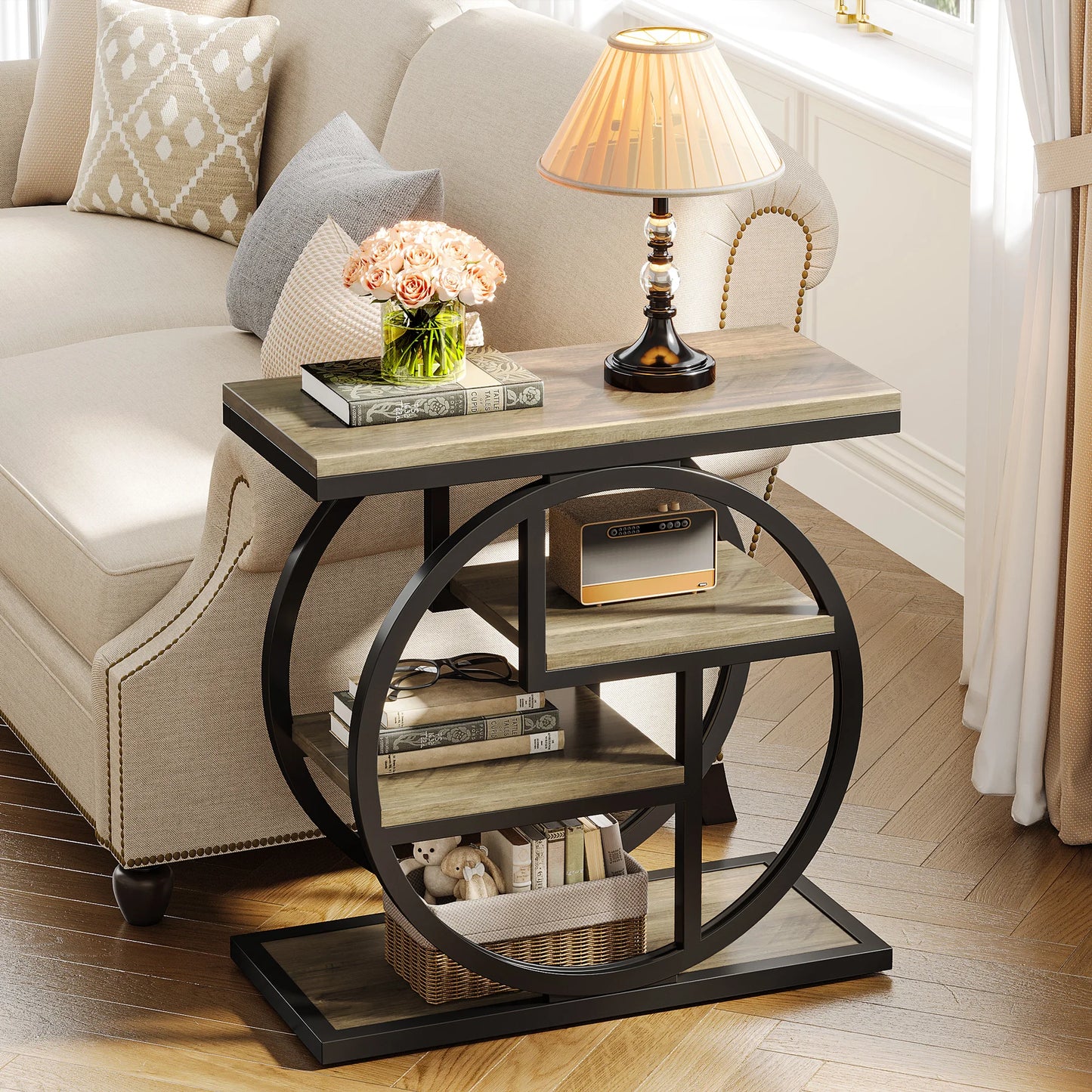 Tribesigns End Table With Storage Shelves For Living Room
