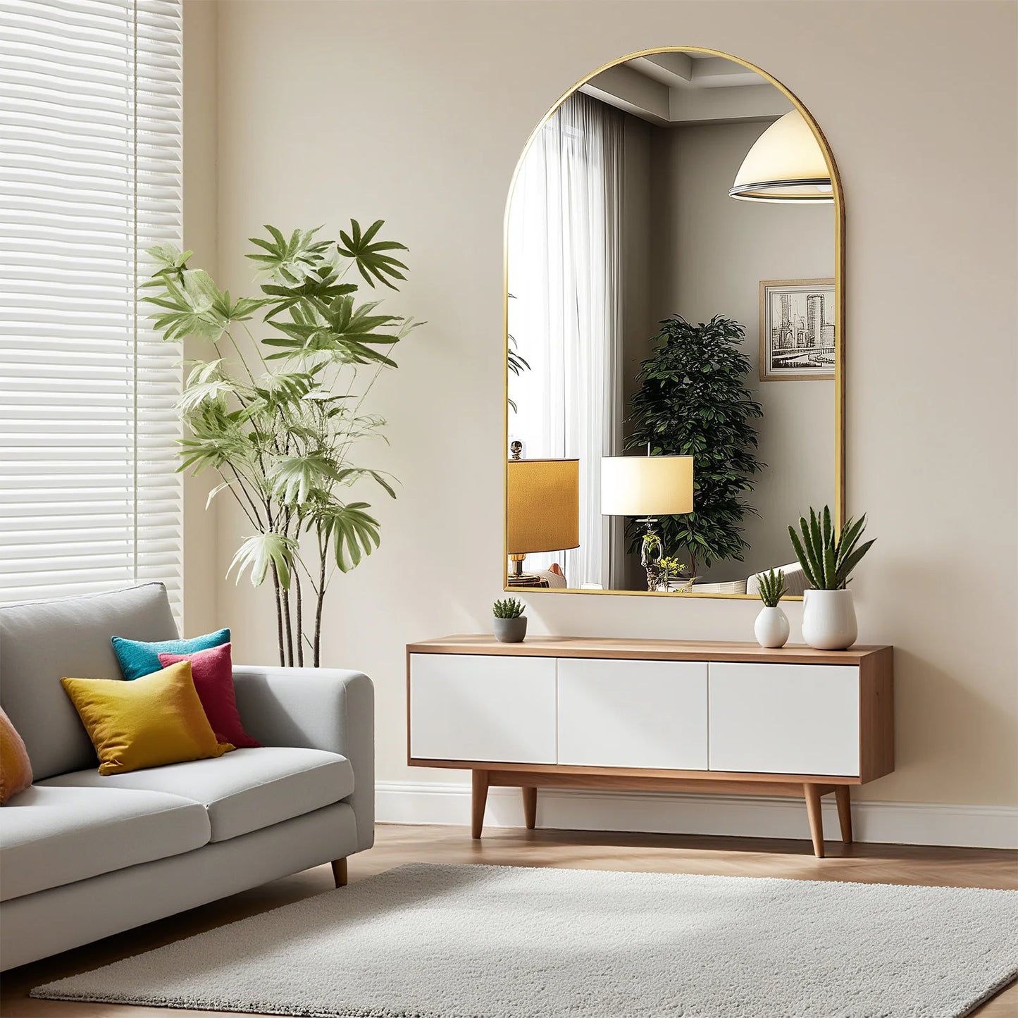 JHK Arched Metal Framed Wall Mirror For Bathroom And Entryway