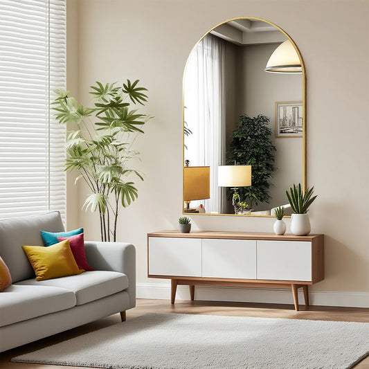 JHK Arched Metal Framed Wall Mirror For Bathroom And Entryway