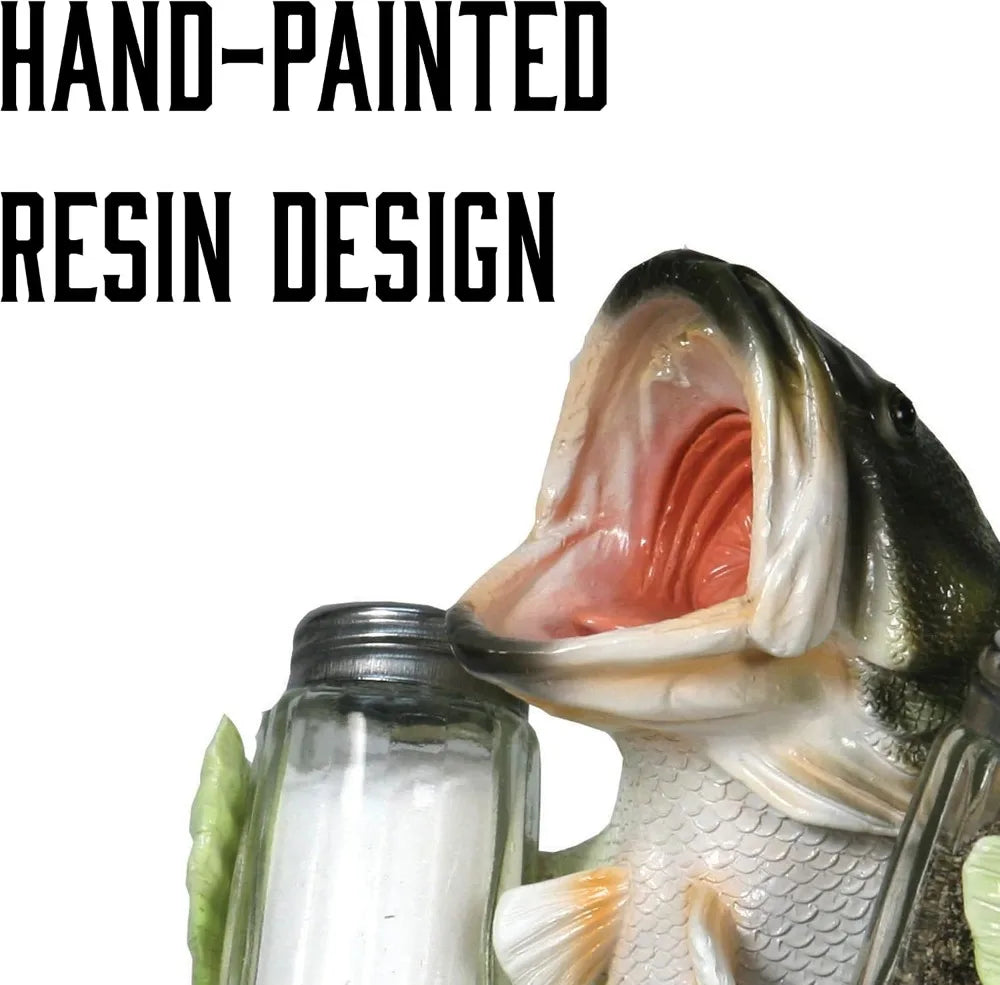 Bass Fish Salt and Pepper Shaker Set Hand Painted Resin
