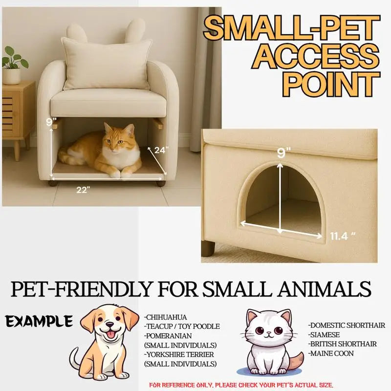 Pet-Friendly Bunny Ear Armchair For Dogs And Cats With Hideaway