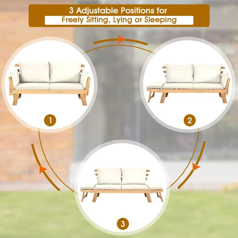 Acacia Outdoor Convertible Patio Sofa Bed With Adjustable Armrests
