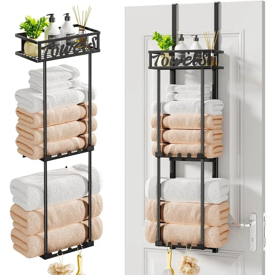 XIUWO 3 Tier Towel Rack Over Door Wall Mount Organizer