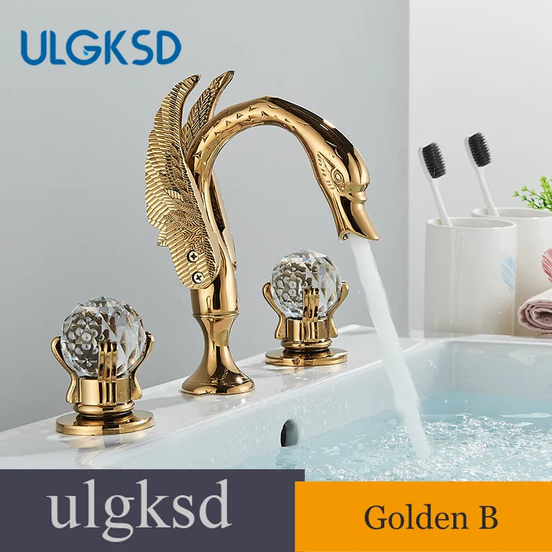 Ulgksd Swan Shape Bathroom Faucet With Crystal Handles Hot Cold