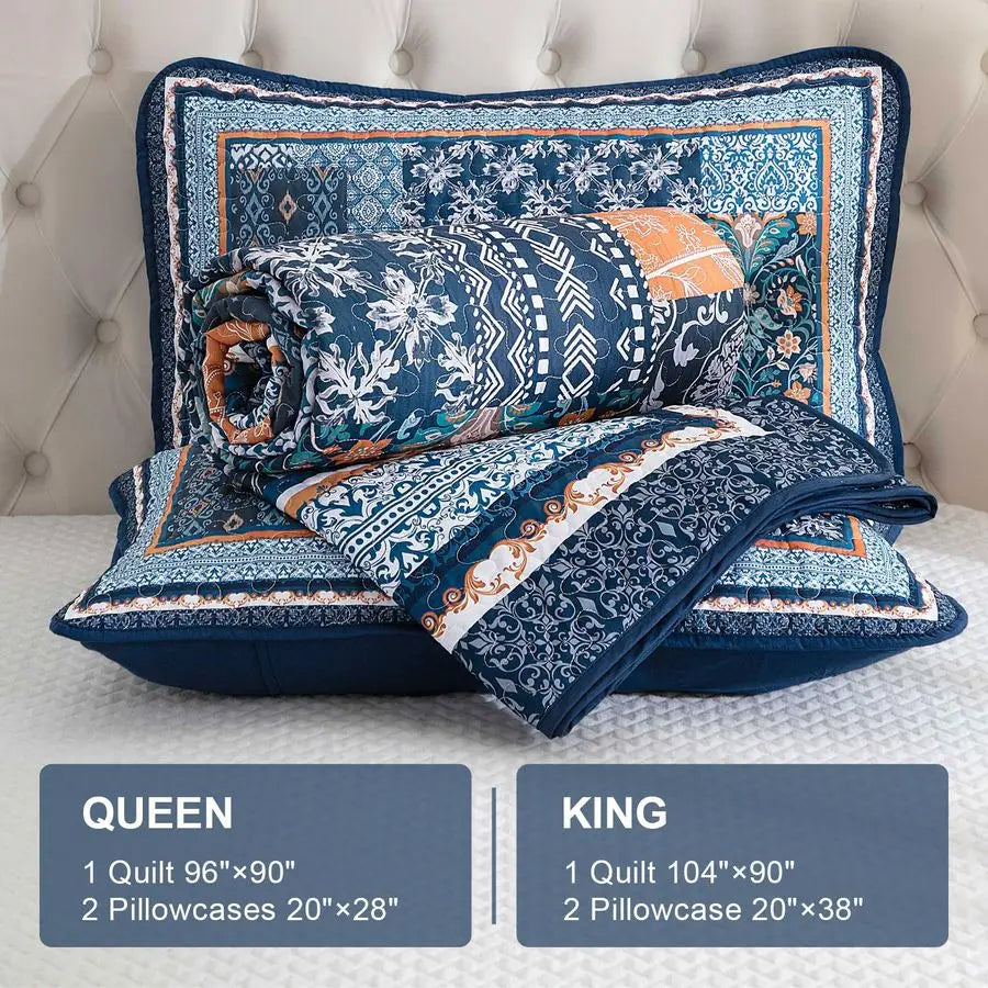 Patchwork Bohemian Quilt Set Reversible Floral Bedding