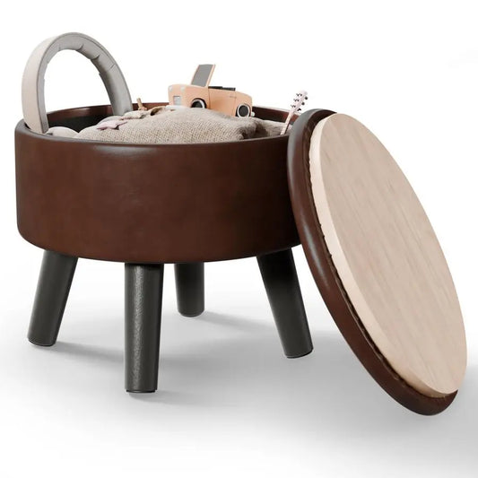 XMSJ Faux Leather Foot Stool Ottoman With Storage Round Footrest