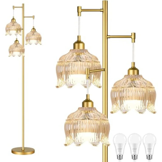 MDNG Vintage 3-Light Glass Flower Floor Lamp