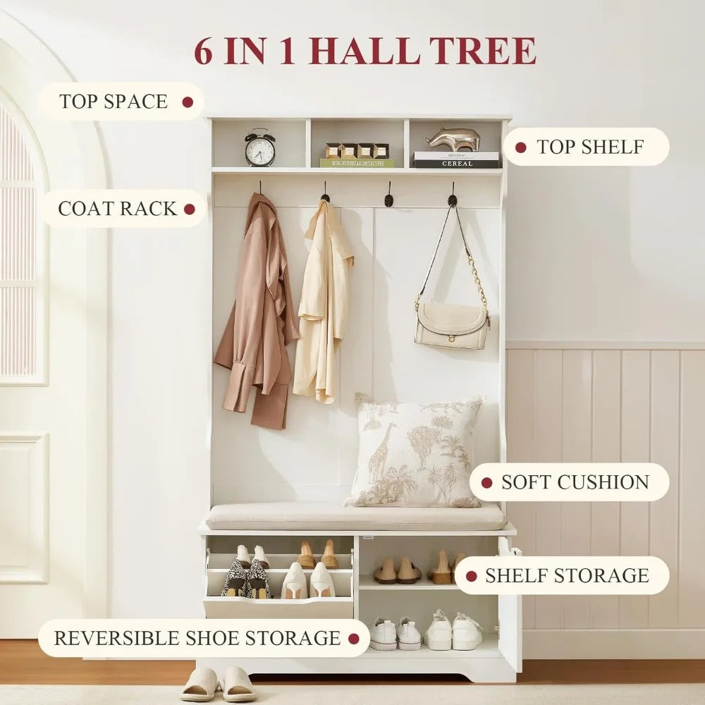 XMSJ Hall Tree Bench With Shoe Storage And Coat Rack
