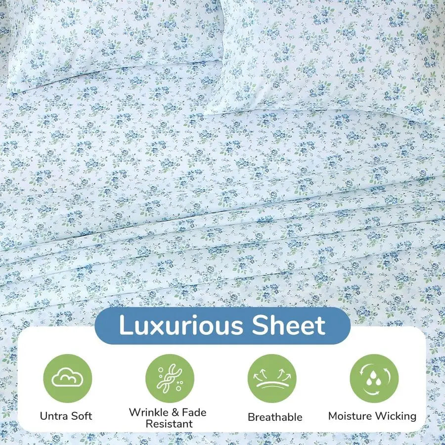 4 Piece Sheet Set, Soft Breathable Sheets With Deep Pocket