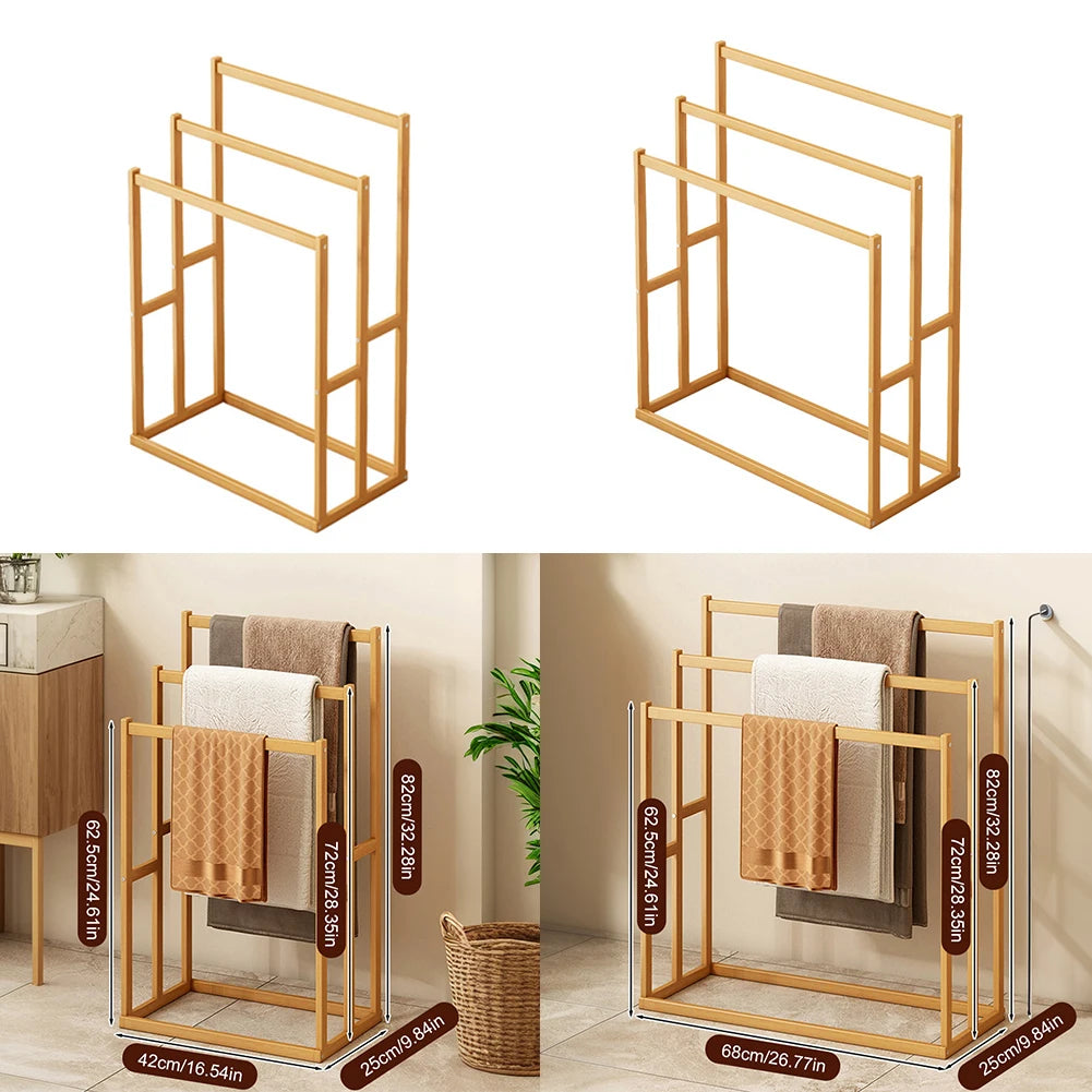 Wooden Three Tier Vertical Towel Rack Floor Freestanding