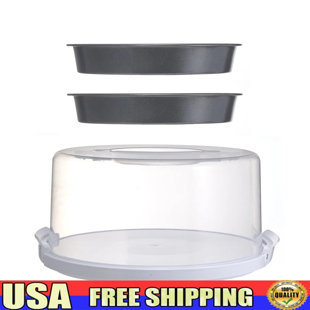 Clear Cake Carrier With Nonstick Round Pans 2 Pack