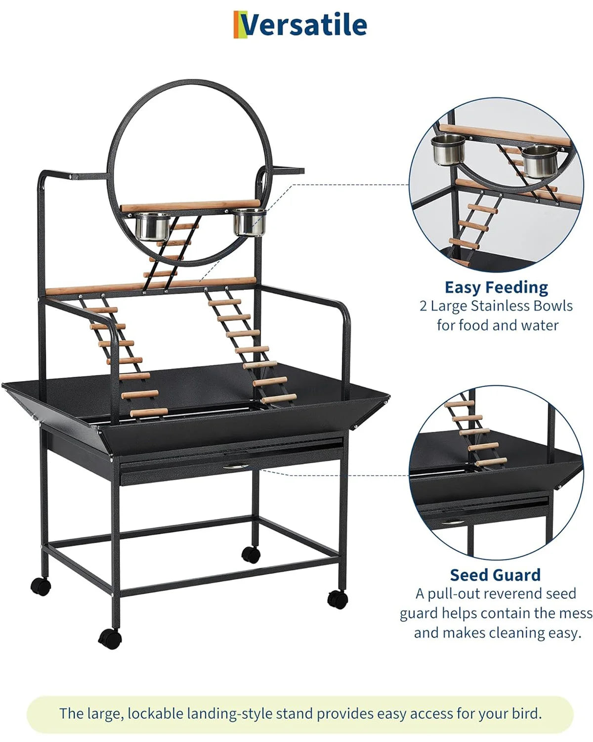 HiMISSCN Heavy Duty Bird Play Stand With Lockable Wheels