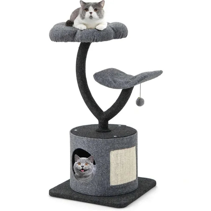Indoor Cat Tree With Curved Metal Frame And Sisal Scratching Board