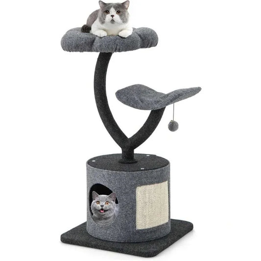 Indoor Cat Tree With Curved Metal Frame And Sisal Scratching Board