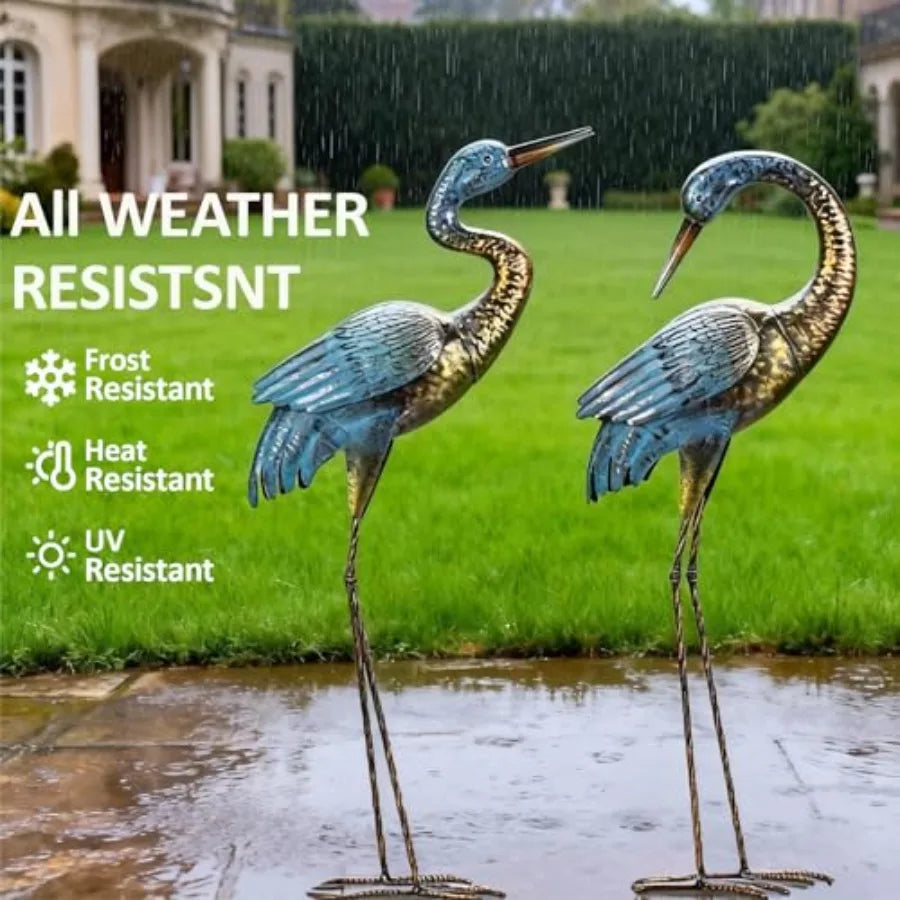 SHXI Outdoor Garden Crane Statues Heron Yard Art Metal Sculpture