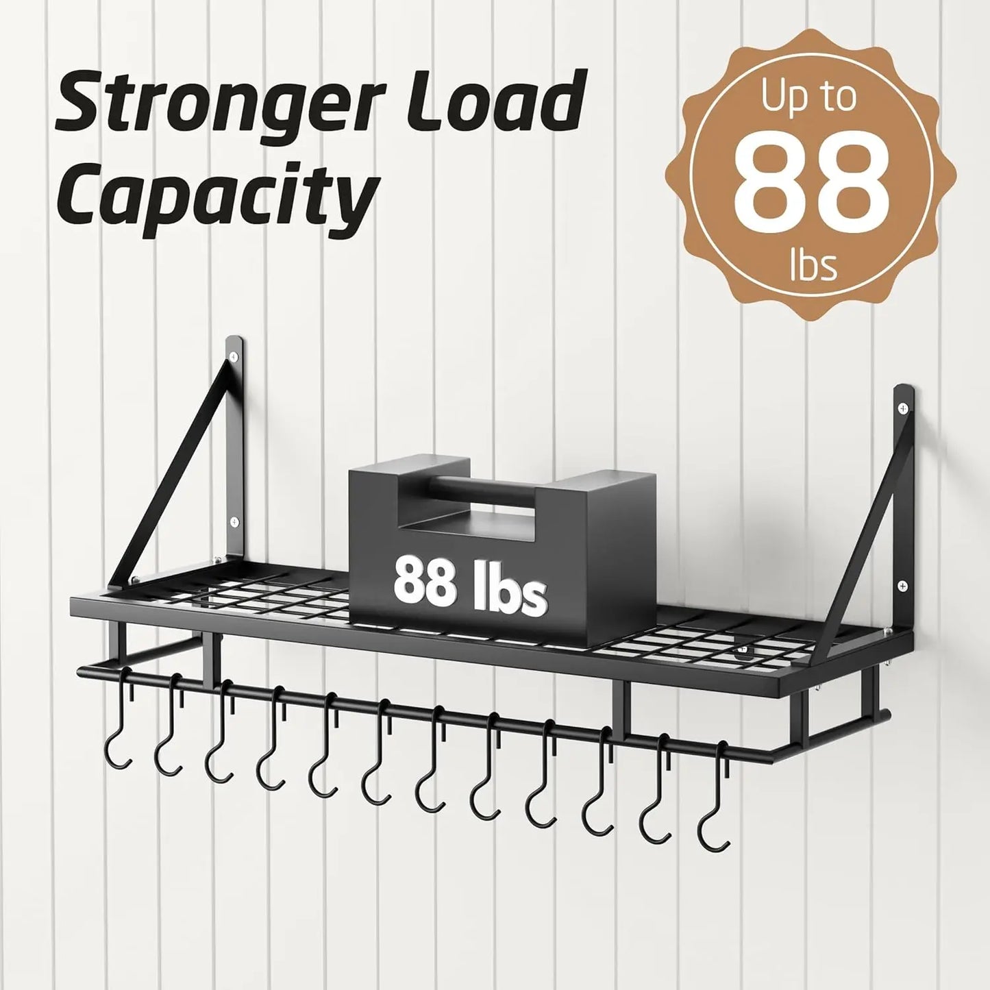 Wall Mounted Kitchen Pan Rack With Hooks Space Saving Organizer