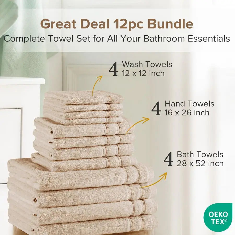 Luxury 100 Percent Cotton Bath Towel Set Quick Dry Soft