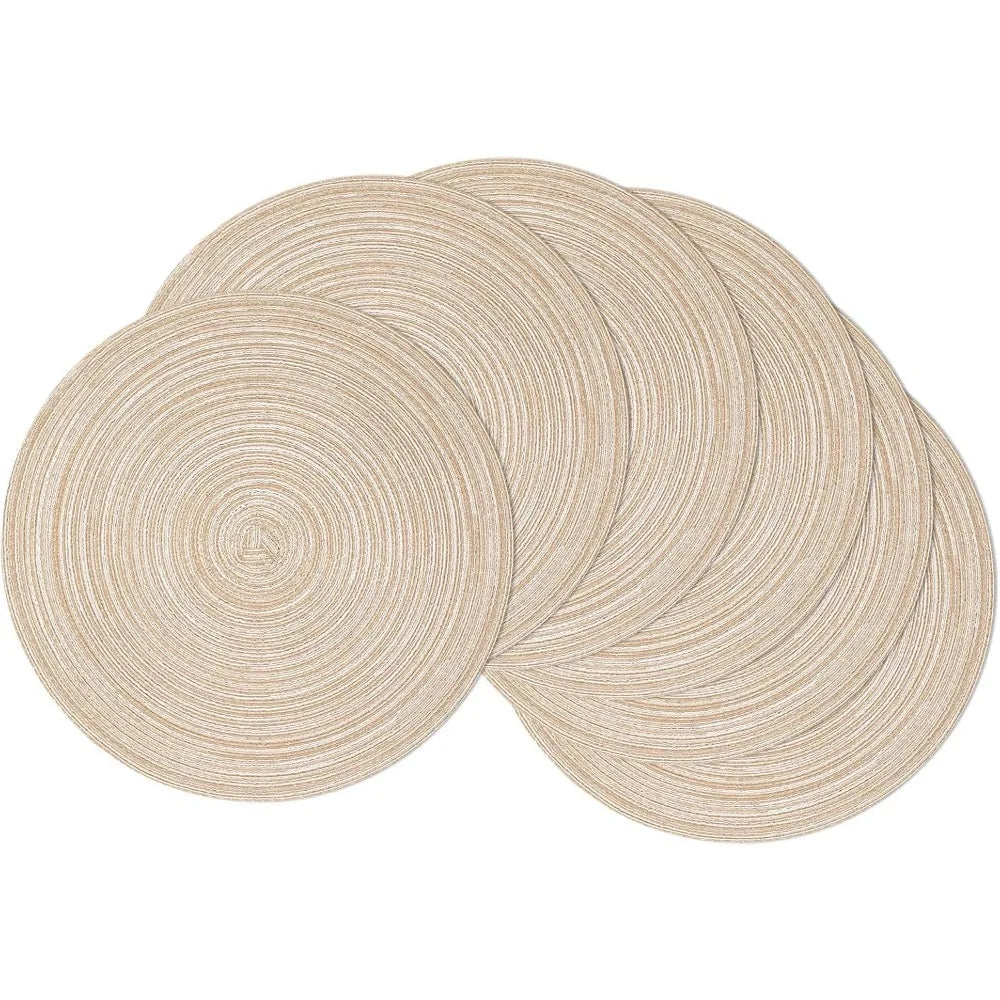 Round Braided Placemats Set of 6 Cotton Polyester Non Slip