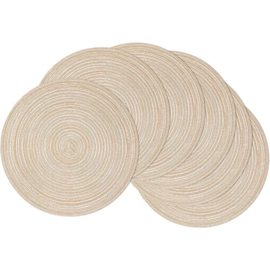Round Braided Placemats Set of 6 Cotton Polyester Non Slip